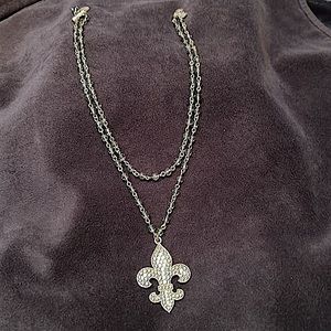 Fleur de lis crystal and silver necklace